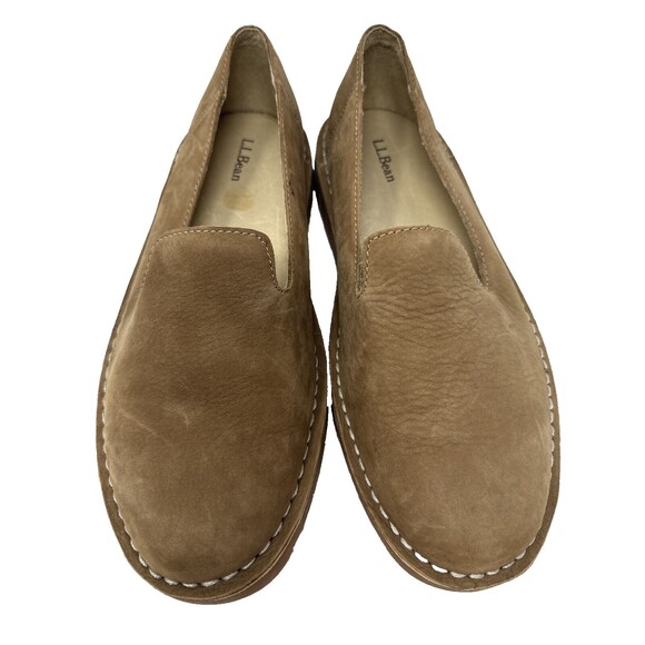 L.L. Bean Stonington 507369 Nubuck Leather Slipon Loafer Brown Tan Women's 10 M - Picture 1 of 13